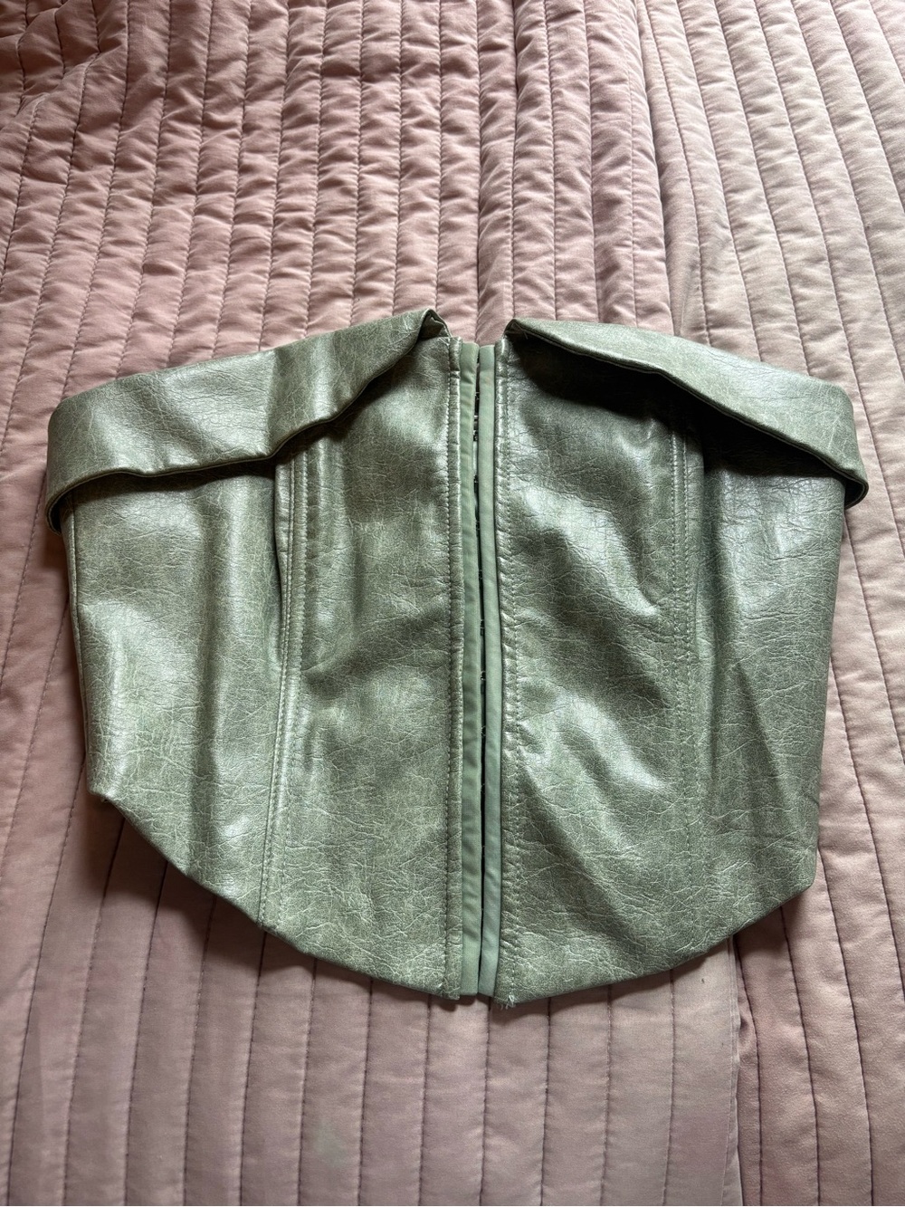 Forever 21 Strapless Faux Leather Corset Top in Sage